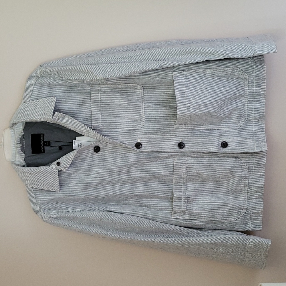 NWT Men's Banana Republic Unstructured Linen Cotton Jacket Pinstripe M 44-46